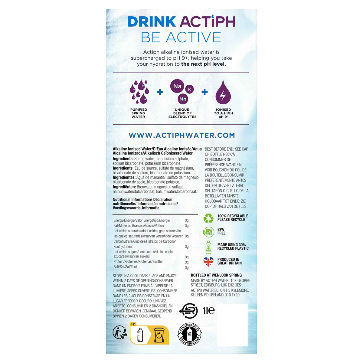 Alkaline Ionised Water 1 Litre by ACTIPH