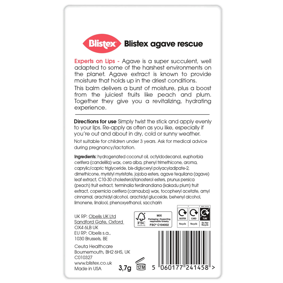 Agave Rescue Lip Balm 3.7g by BLISTEX
