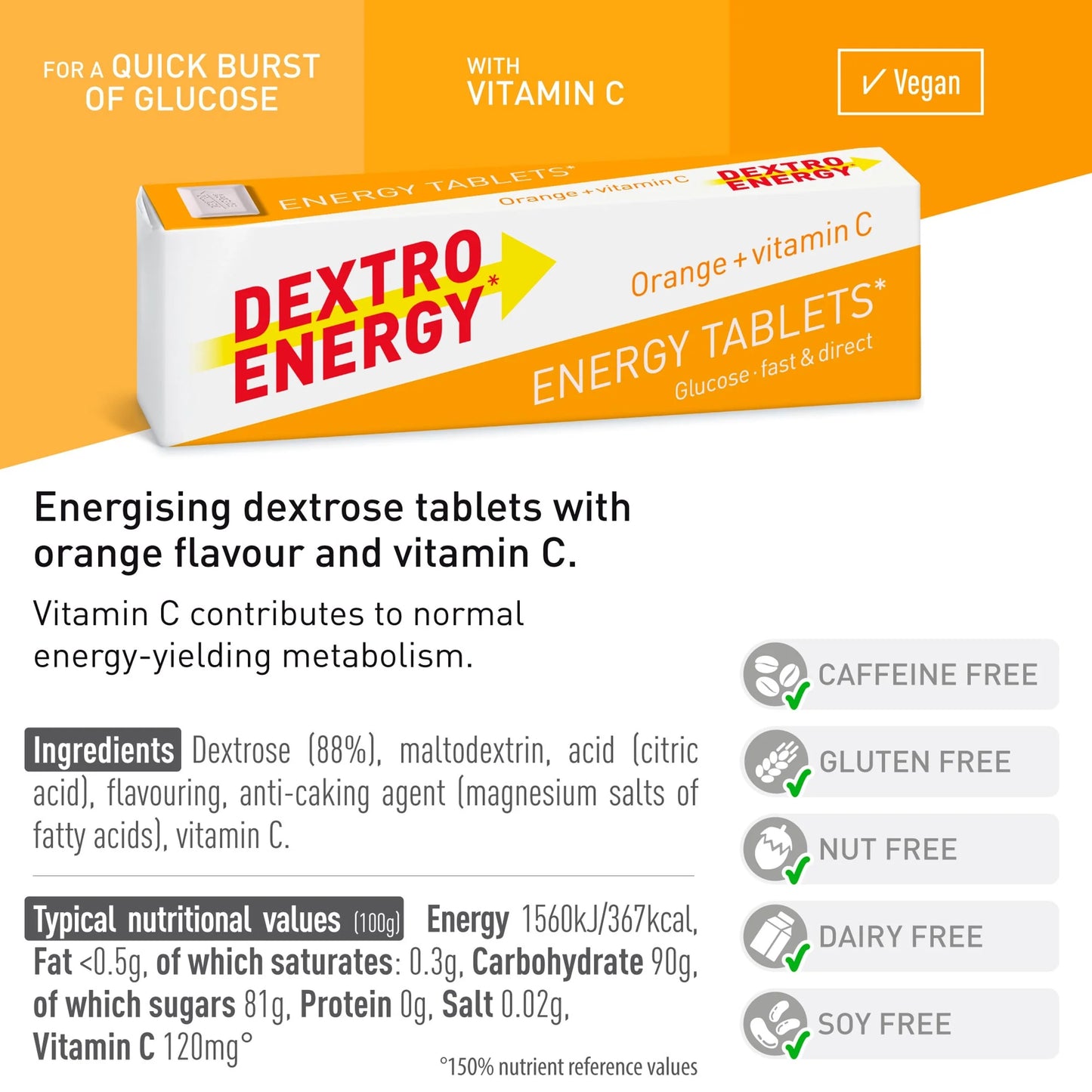 Energy Orange + Vitamin C Dextrose 47g by DEXTRO