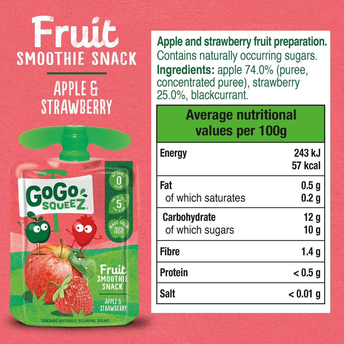 Fruit Snack Apple Strawberry 4x90g by GoGo squeeZ