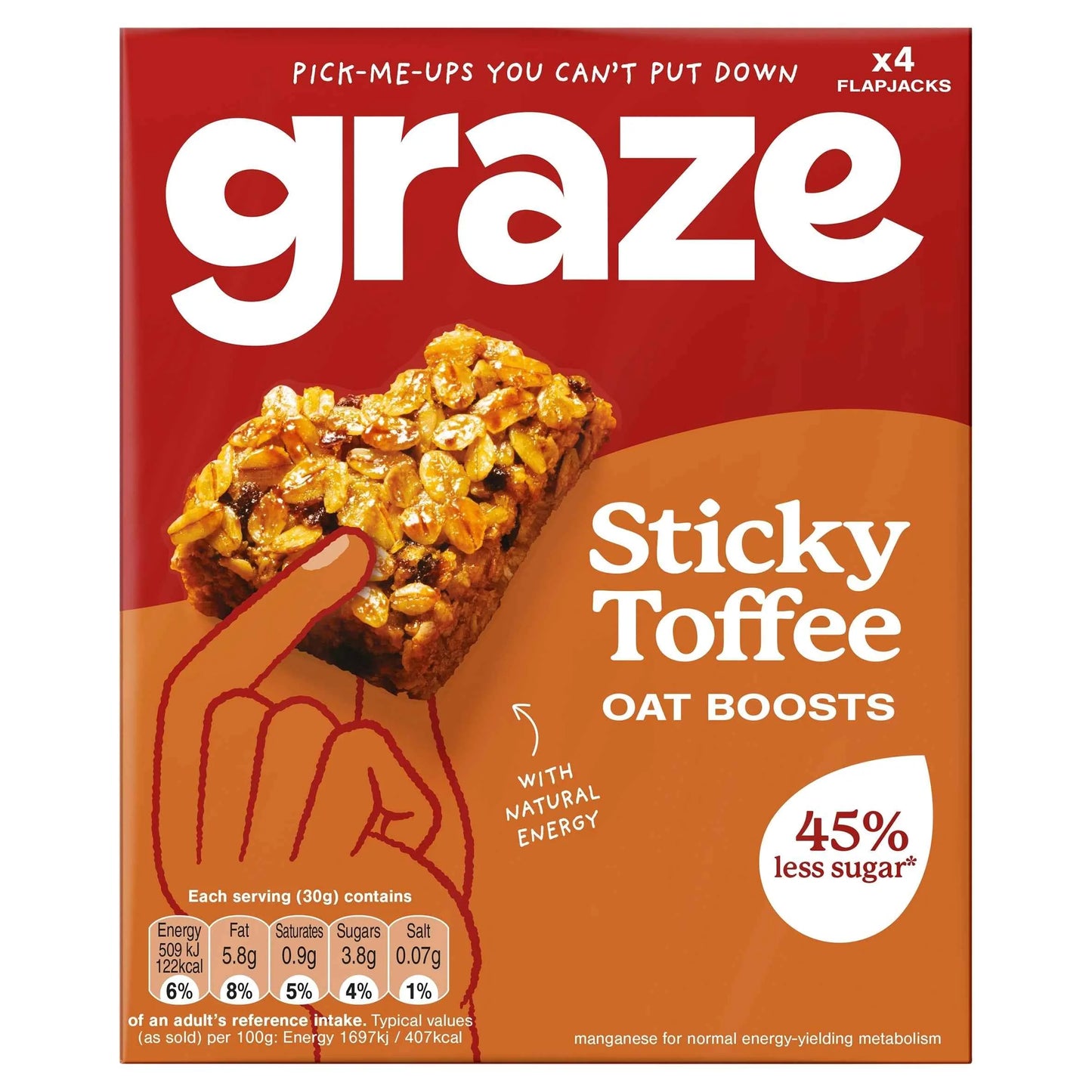 Sticky Toffee Oat Boosts Flapjack Snack 4x30g by GRAZE