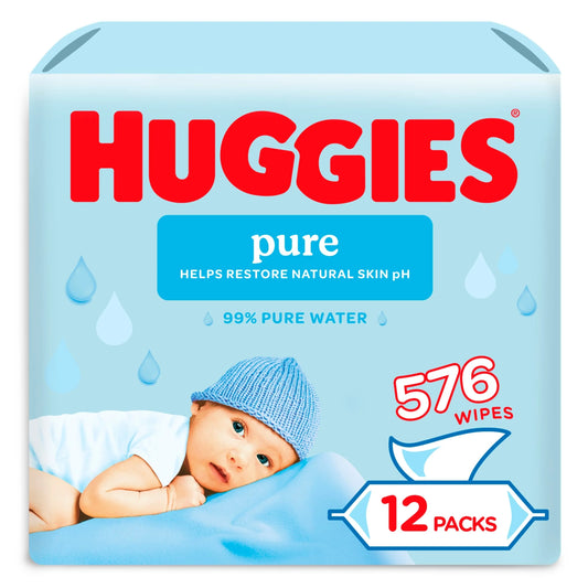 Pure 0% Plastic Baby Wipes 12x48 576 Wipes by HUGGIES