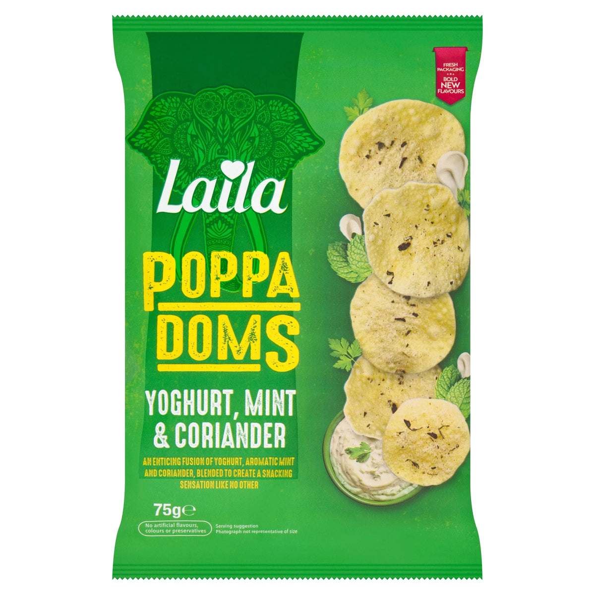Mini Poppadoms - Yoghurt, Mint & Coriander 75g by LAILA