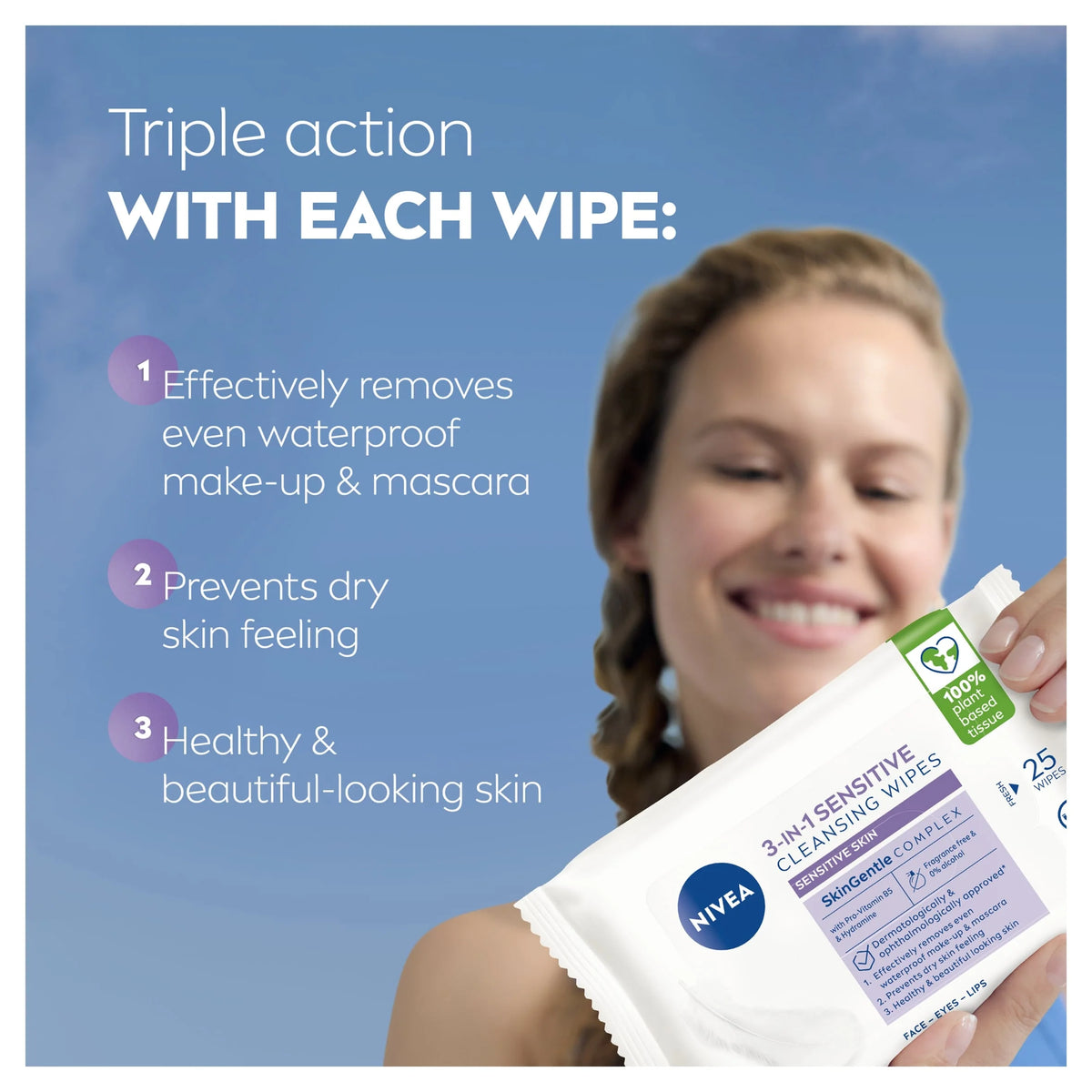 3-in-1 Sensitive Cleansing Wipes 25 Pack by NIVEA