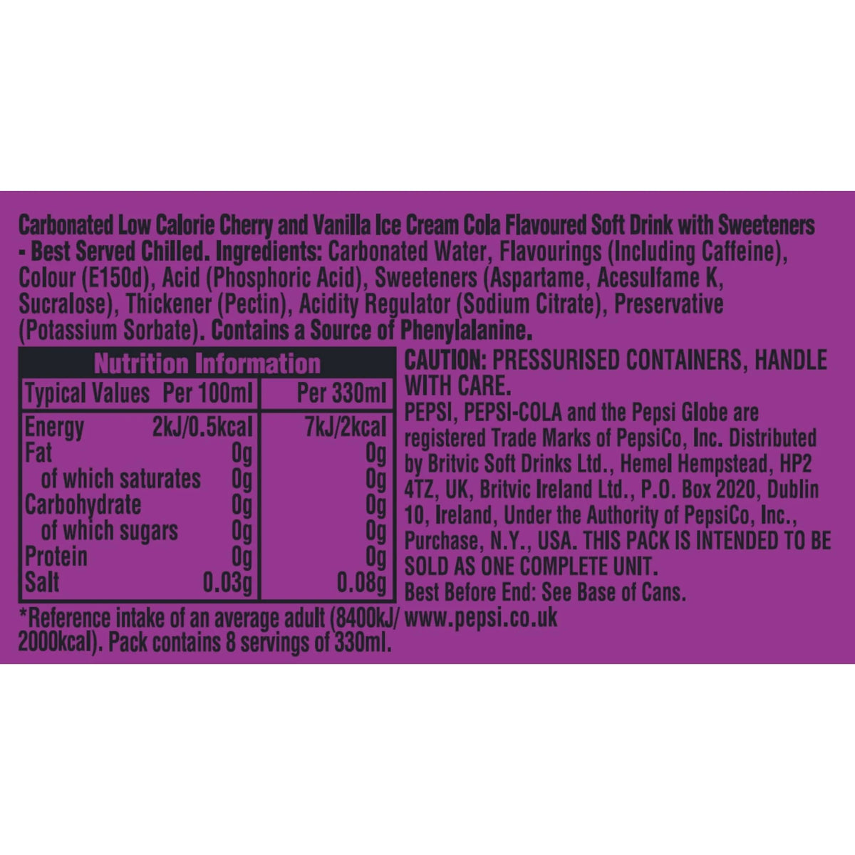 Cherry & Vanilla Flavour 8 X 330ml by PEPSI