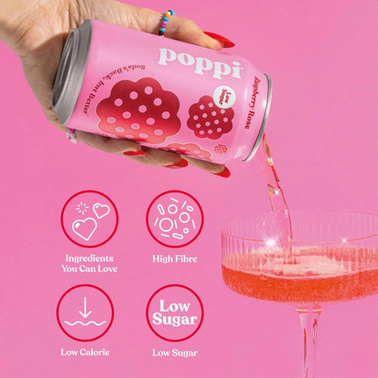 Raspberry & Rose Soda Cans 4x330ml by poppi