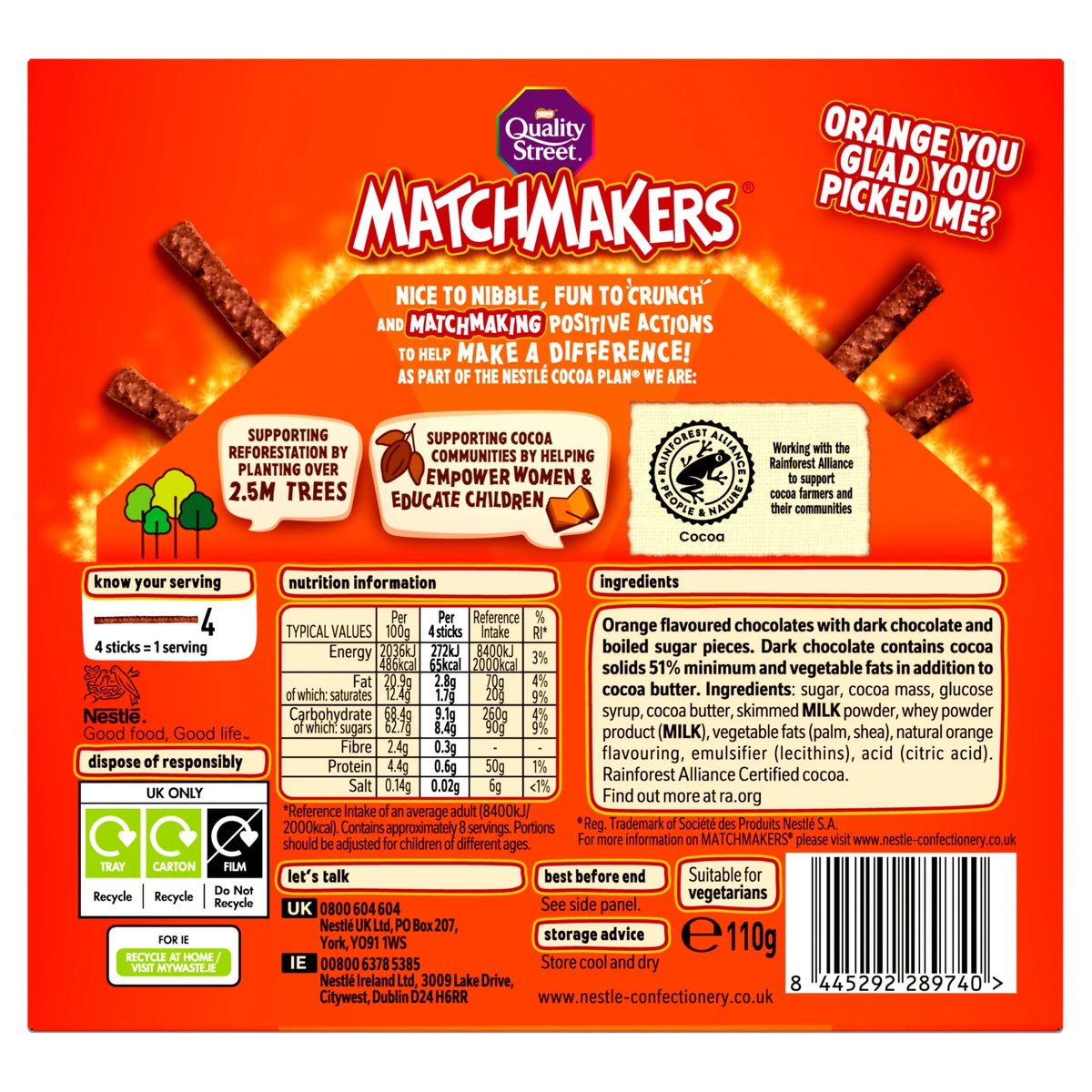 Matchmakers Zingy Orange 110g by Quality Street at The British Vault