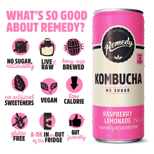 Kombucha Raspberry Lemonade Sugar Free by REMEDY