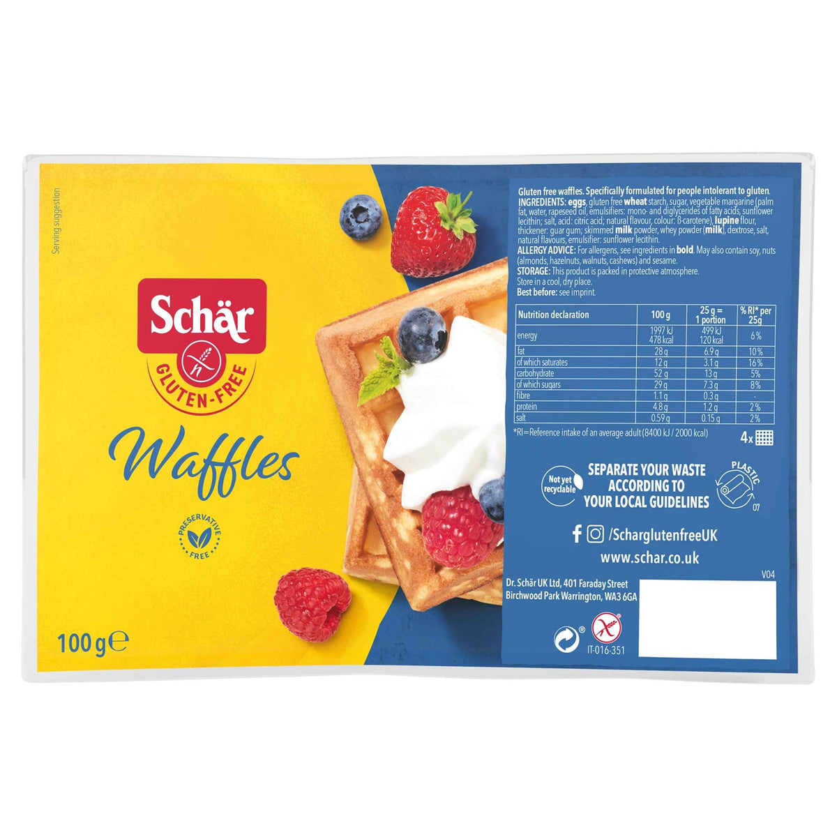 Schar Gluten Free Waffles 100g by SCHALLER