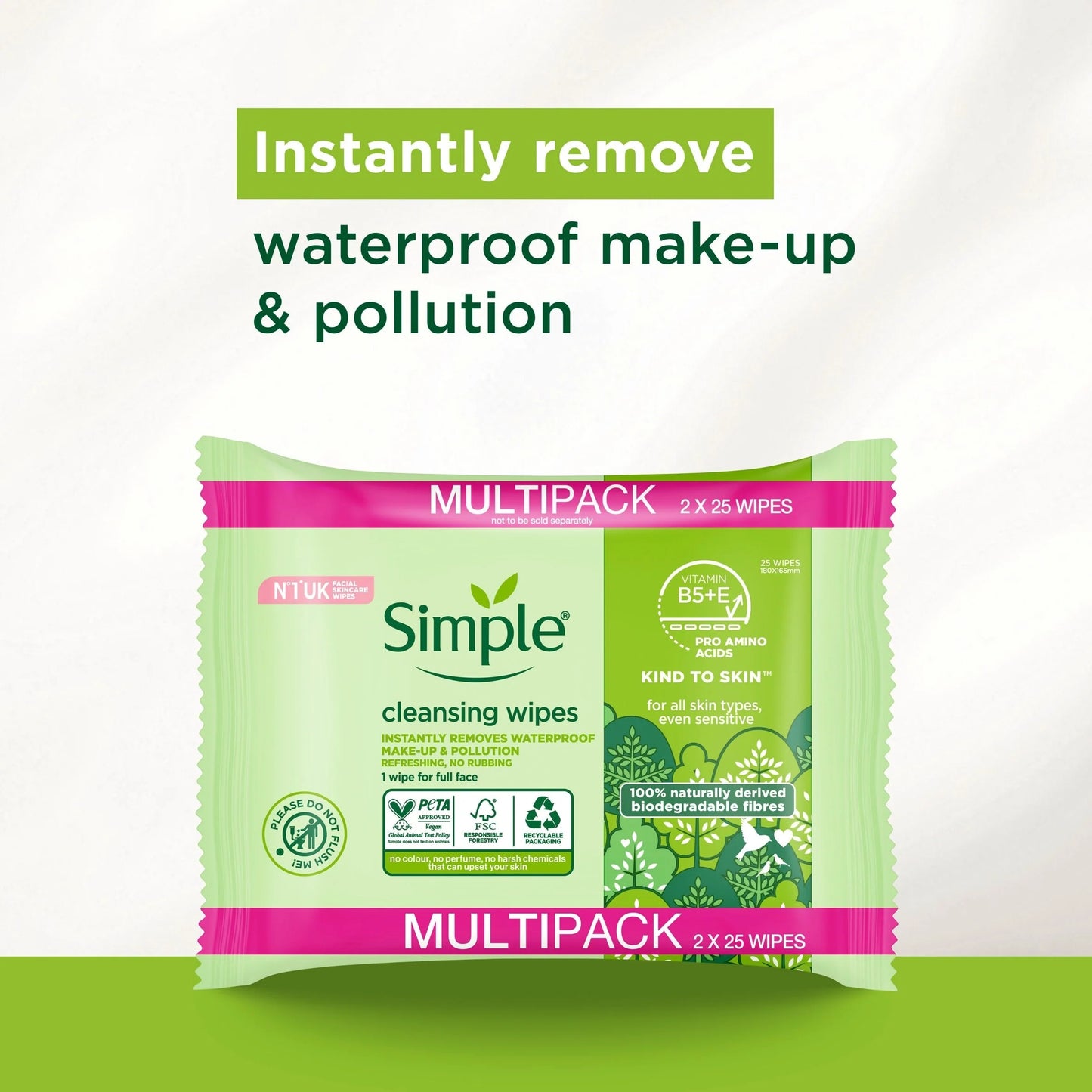 Cleansing Biodegradable Wipes 2x25 Pack by SIMPLE