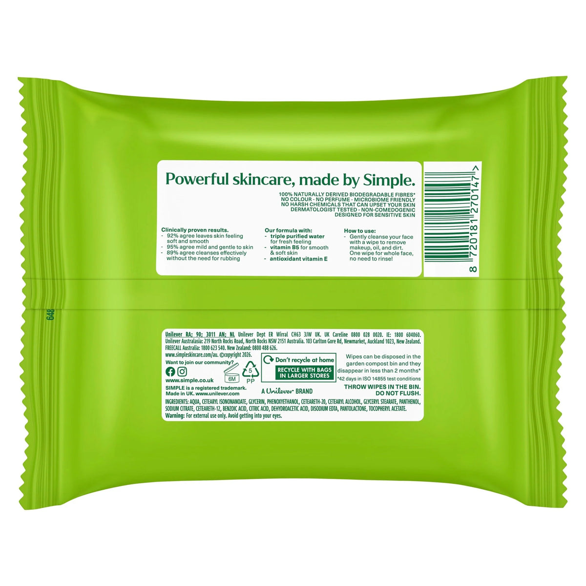 Cleansing Biodegradable Wipes 33 Pack by SIMPLE
