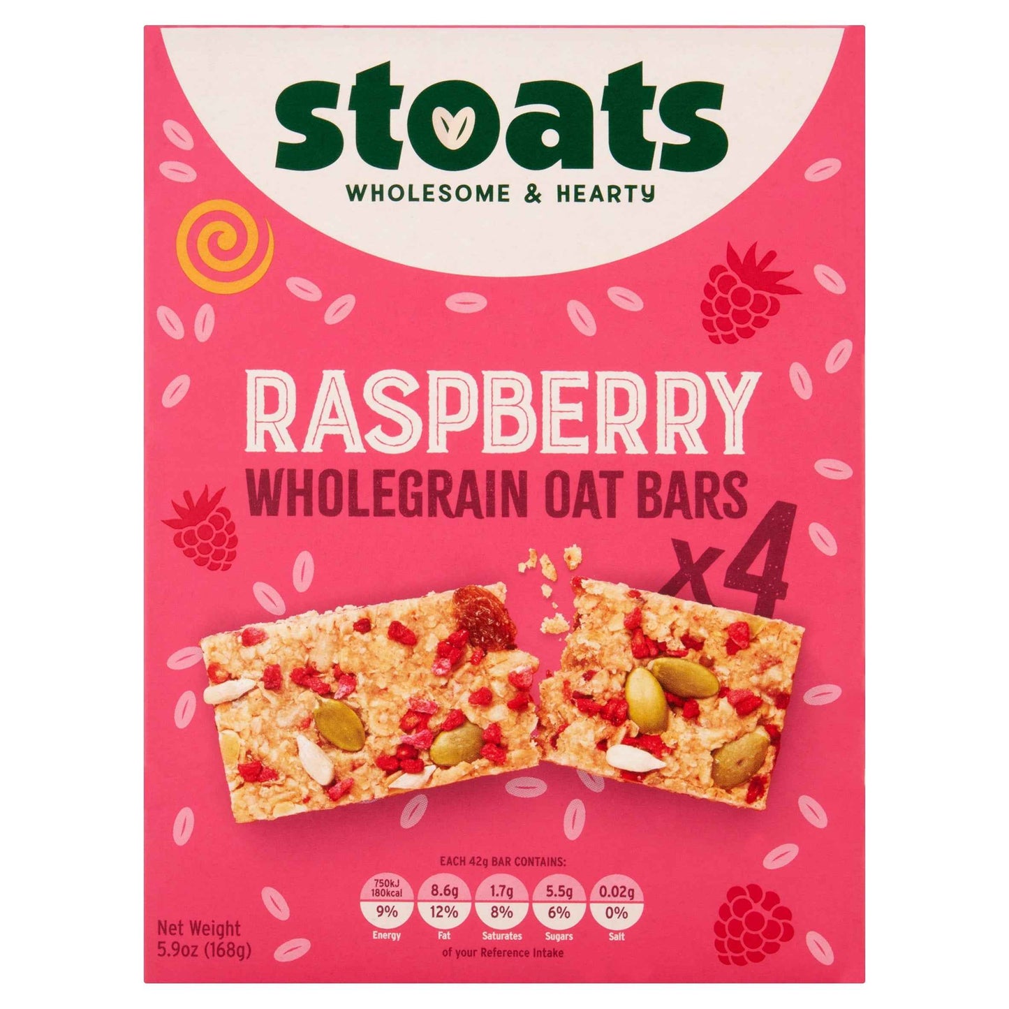 Raspberry & Honey Porridge Oat Bars 4 X 42g (168g) by stoats