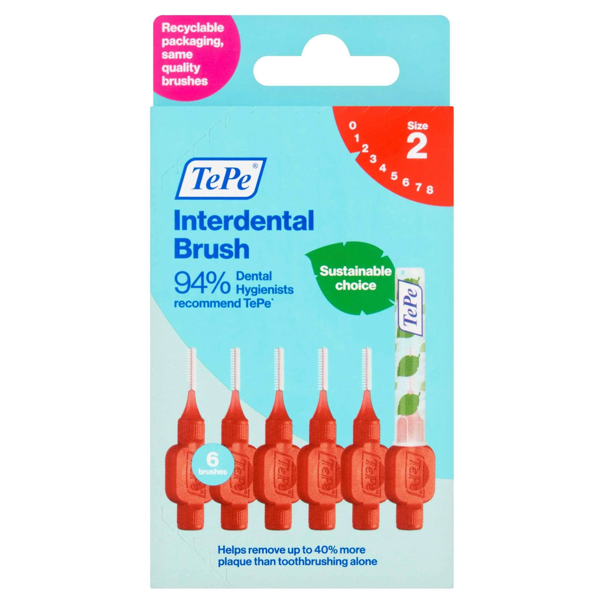 Interdental Brush Size 2 0.5mm 6 Pack by TEPE