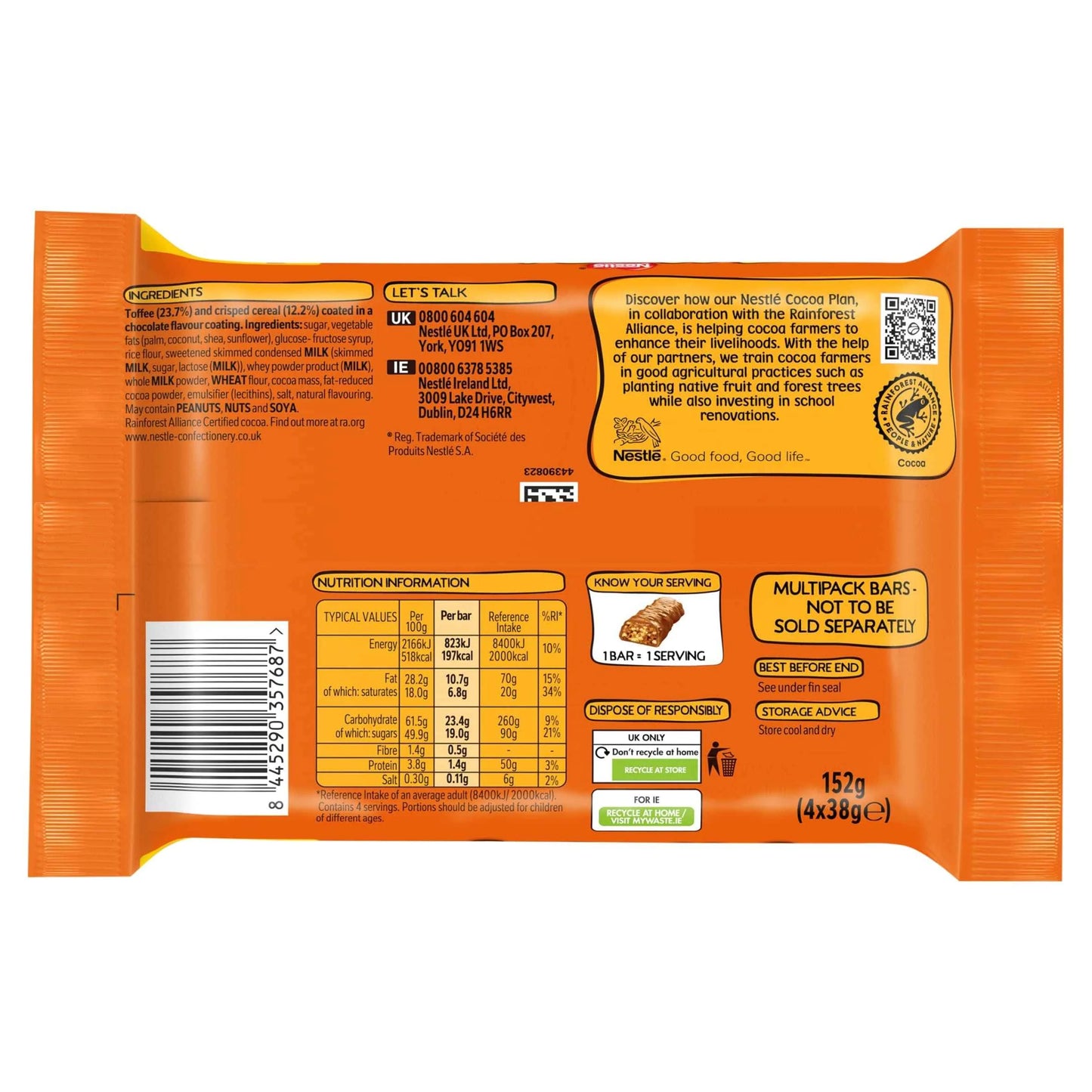 Toffee Crisp Biscuit Bar 4 Pack Multipack 152g by Nestle