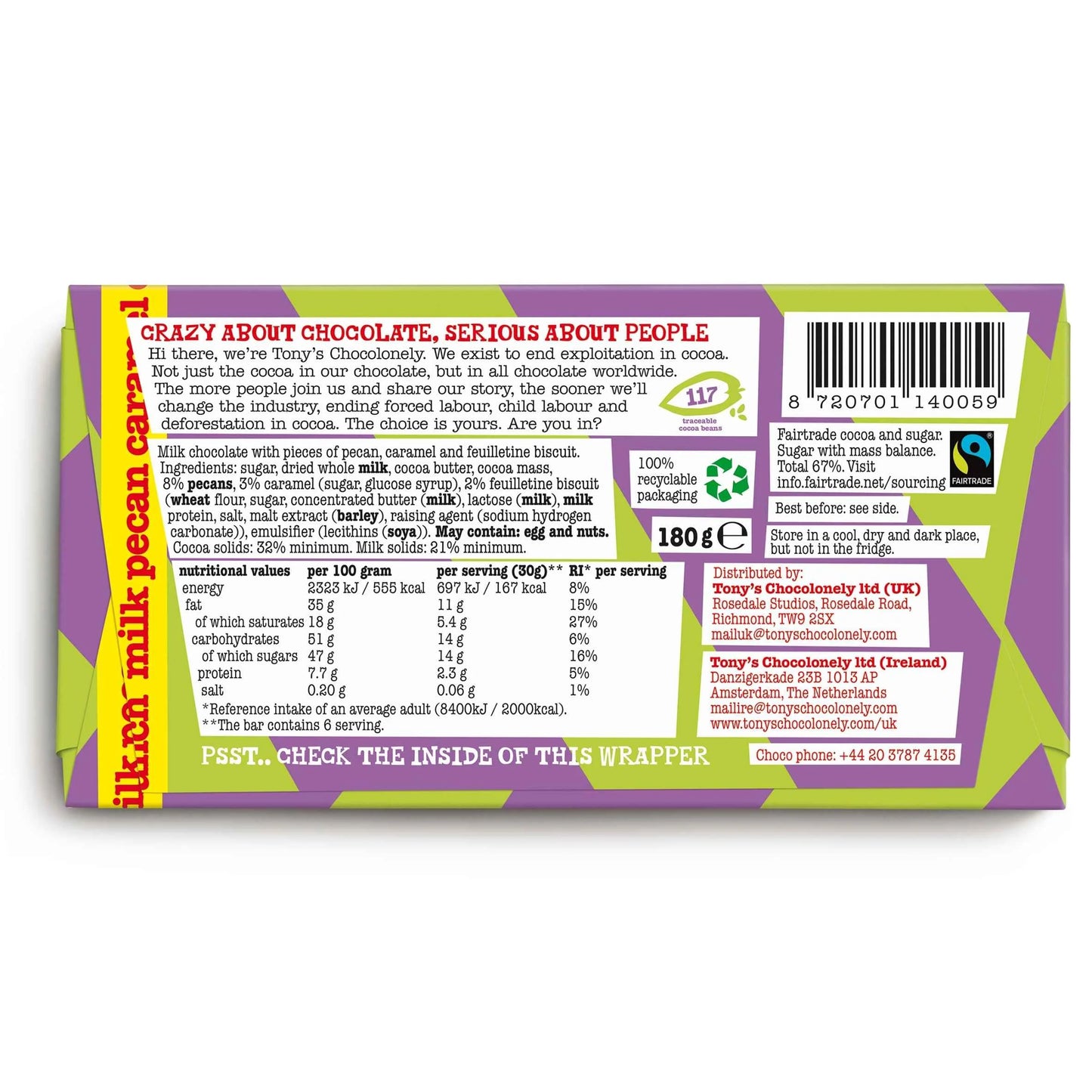 Tonys Chocolonely Milk Pecan Caramel Crunch 180g by TONY'S