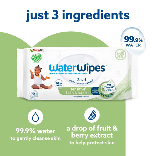 Toddler & Baby Wipes 3pk (60 Wipes) by WaterWipes