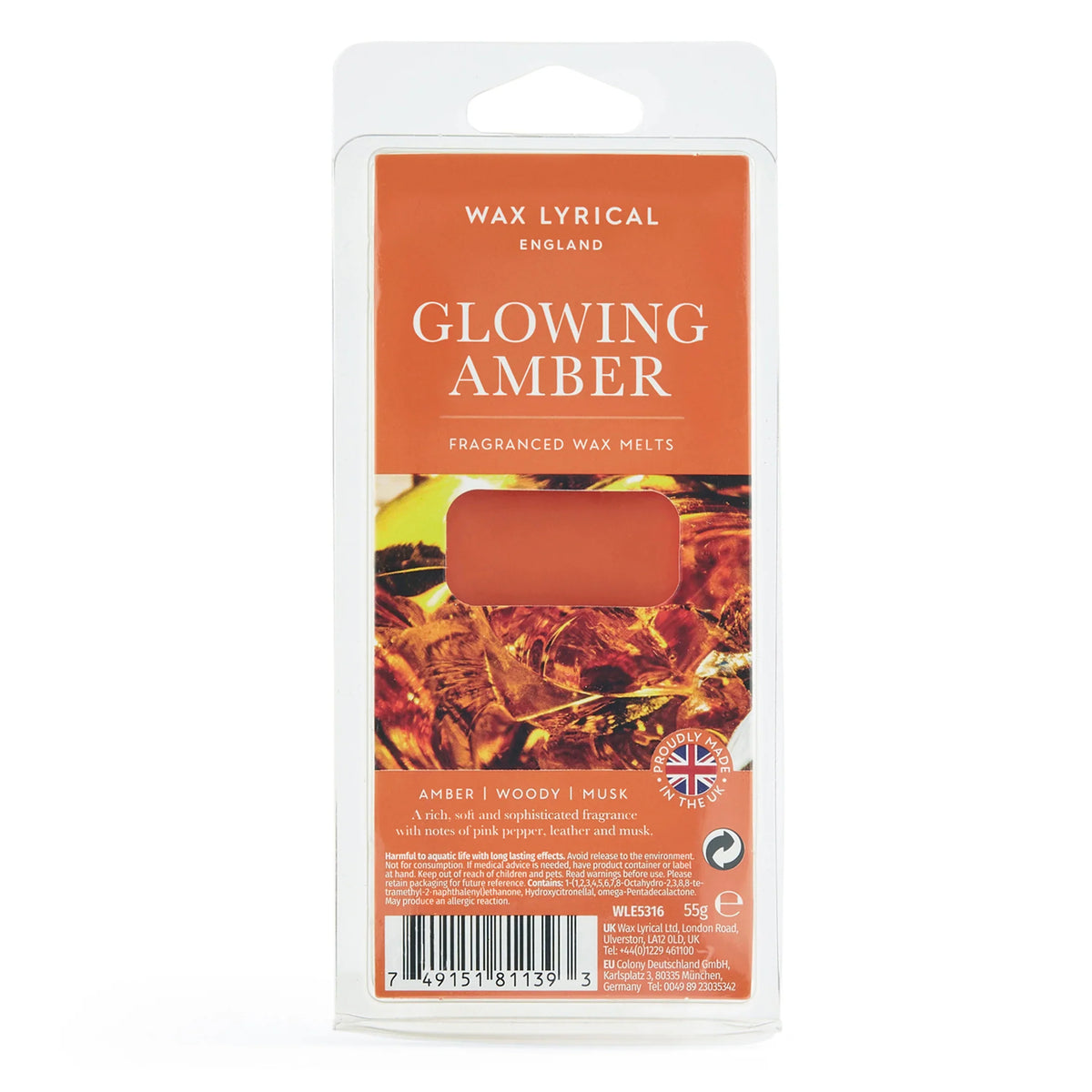 Wax Lyrical Glowing Amber Wax Melt 55g by WAX LYRICAL LTD at The British Vault