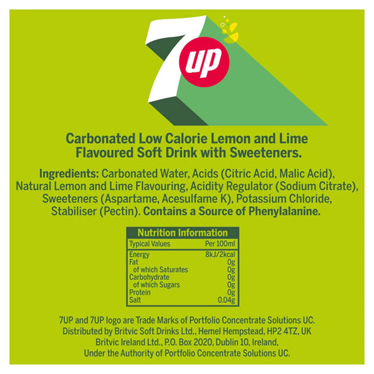 Zero Sugar Lemon & Lime Soft Drink 330ml by 7 UP