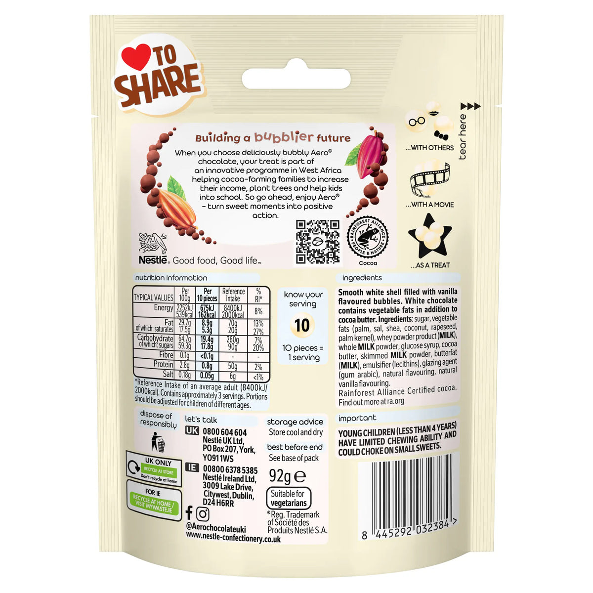 Bubble Milkybar White Chocolate 92g by AERO at The British Vault