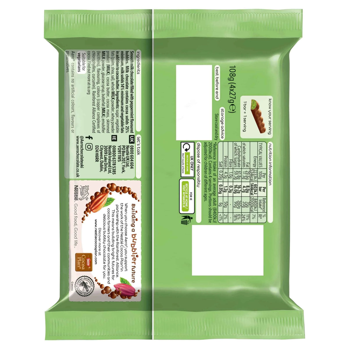 Aero Bubbly Peppermint Mint Chocolate Bar by Nestle