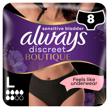 Discreet Boutique Incontinence Pants Black Large 8 Pack by always