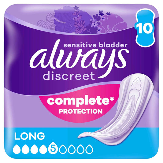 Discreet Long Incontinence Pads 10 Pack by always
