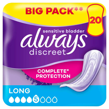Discreet Long Incontinence Pads 20 Pack by always