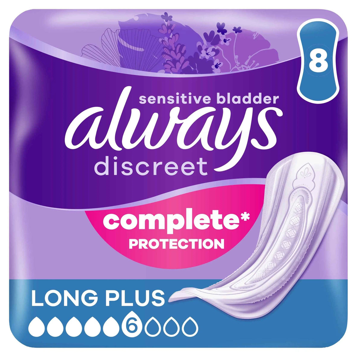 Discreet Long Plus Incontinence Pads 8 by always