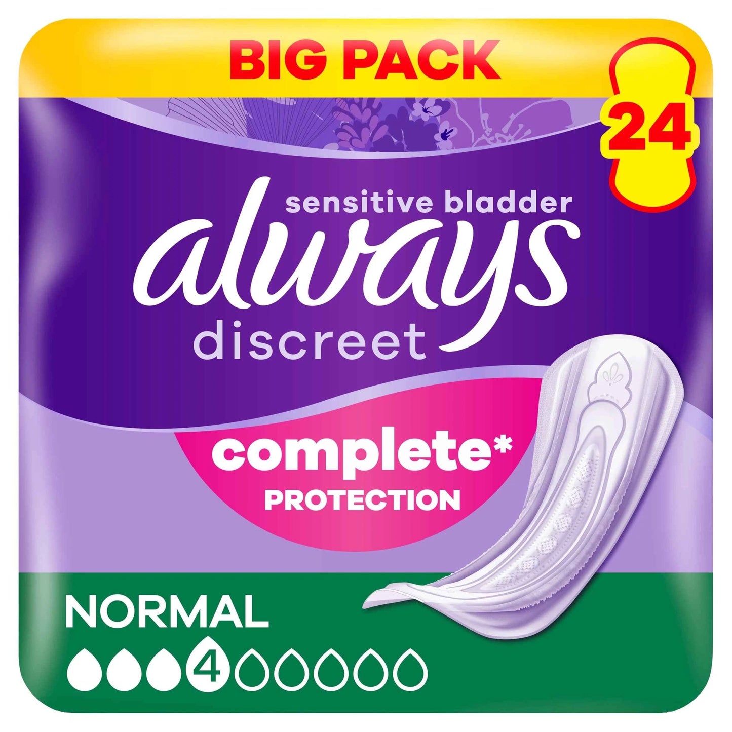 Discreet Normal Incontinence Pads 24 Pack by always