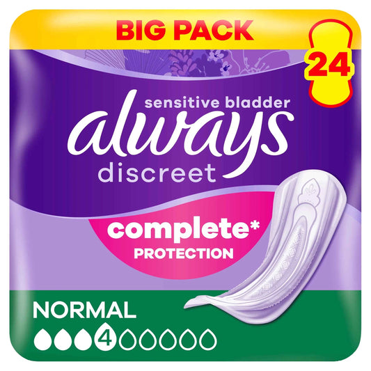 Discreet Normal Incontinence Pads 24 Pack by always