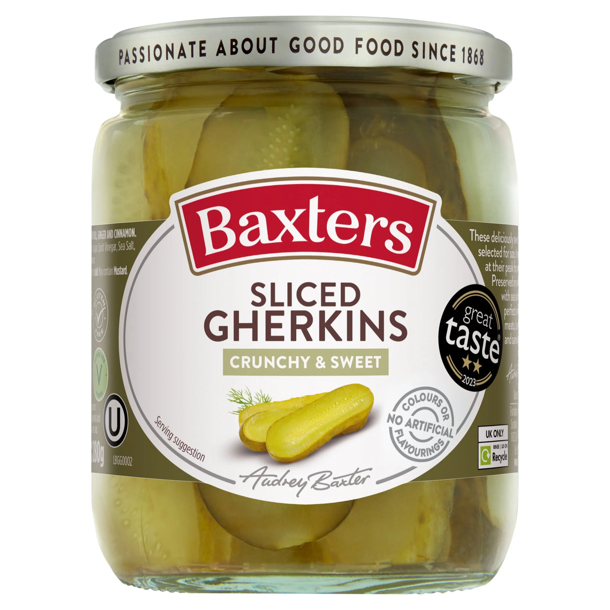 Sliced Crunchy Sweet Gherkin 500g by Baxters