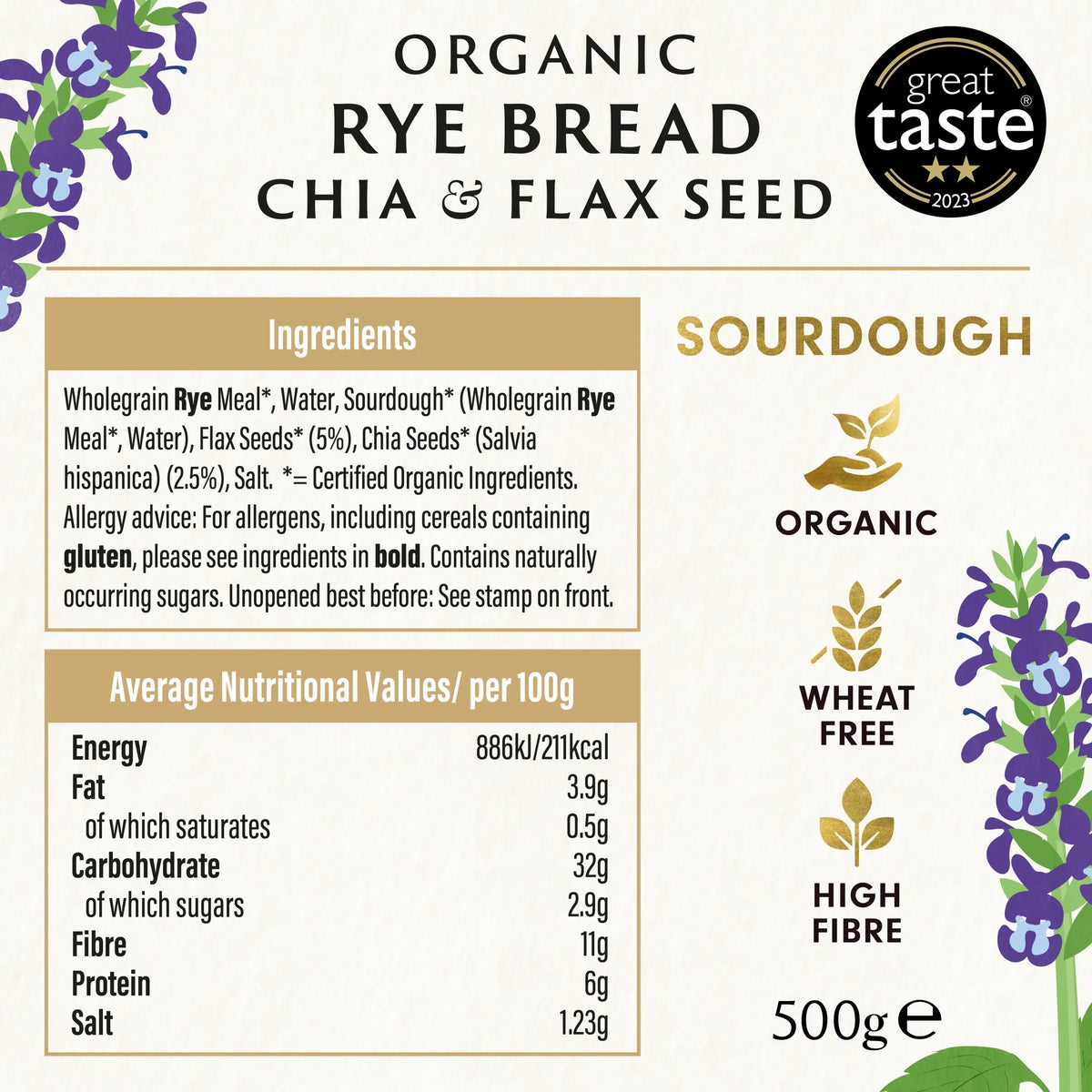 Organic Rye Bread Chia & Flax 500g by BIONA at The British Vault
