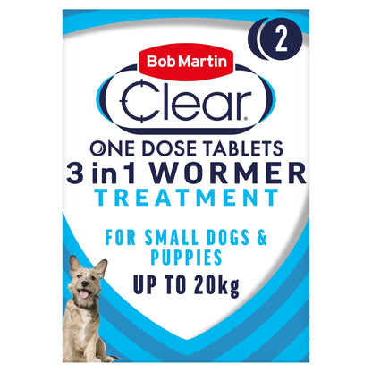 Clear 3 In 1 Wormer Dog 2 Tablets by BOB MARTIN