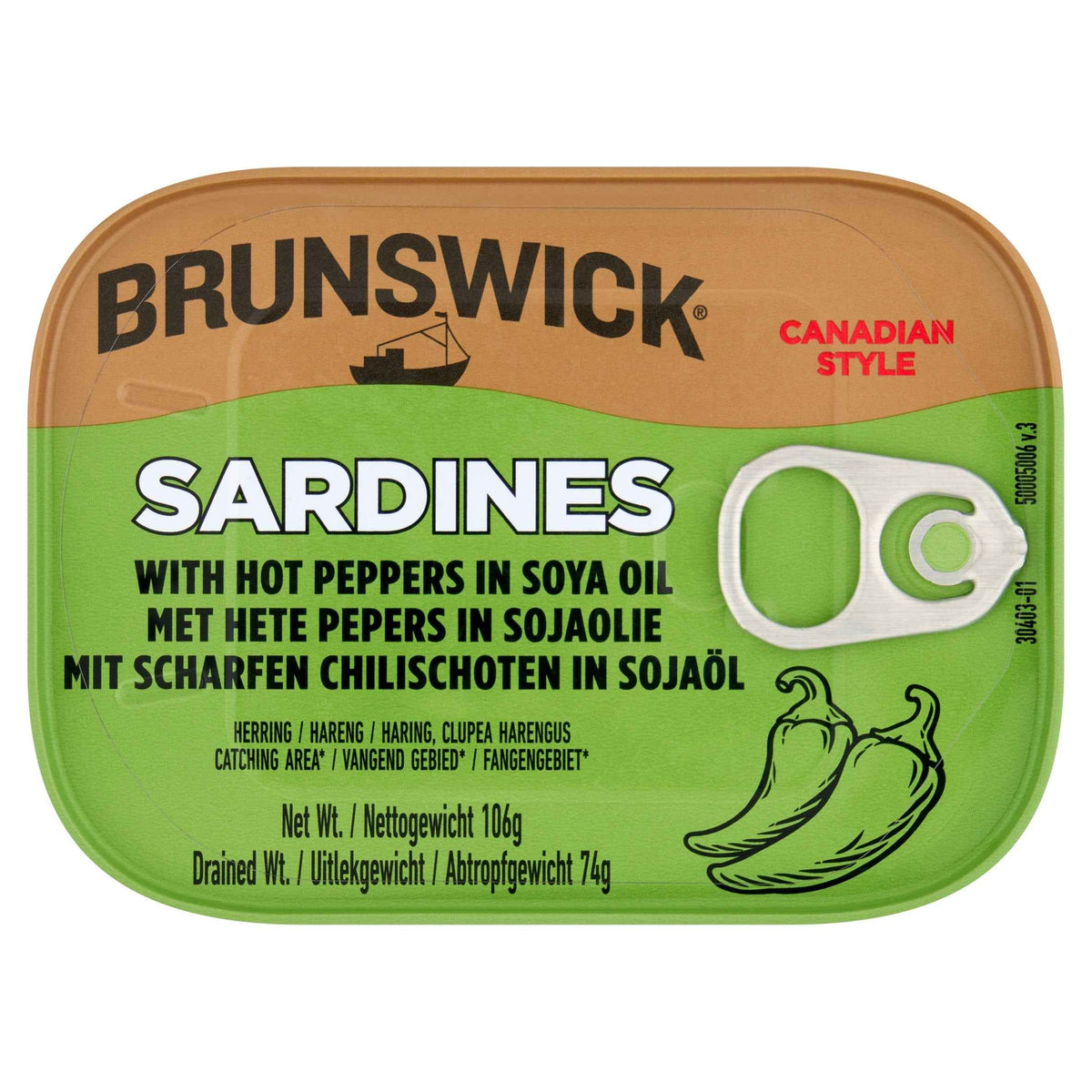 Sardines With Hot Peppers 106g by BRUNSWICK