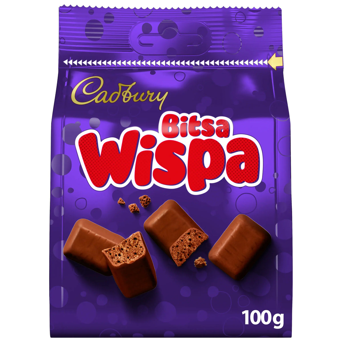 Bitsa Wispa Chocolate Bag 100g by Cadbury at The British Vault