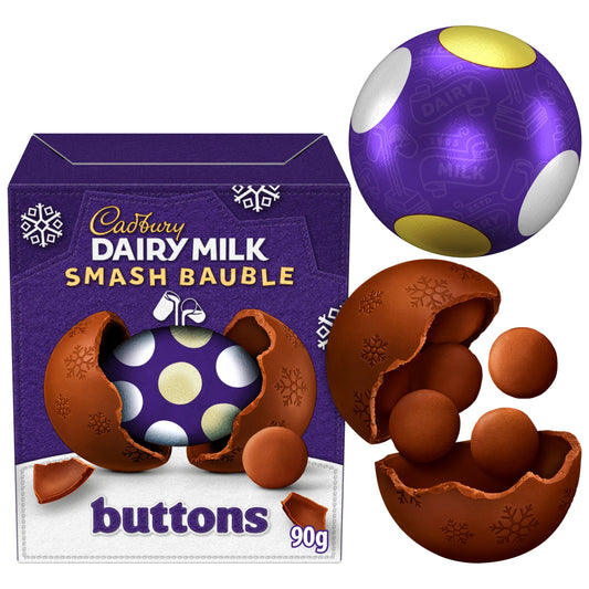 Dairy Milk Smash Bauble Buttons 90g by Cadbury at The British Vault