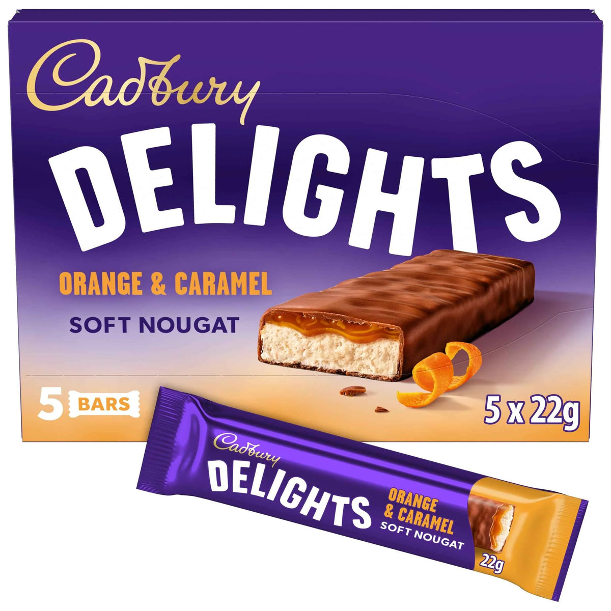 Delights Orange Caramel Chocolate Nougat Bar 5 Pack 110g by Cadbury
