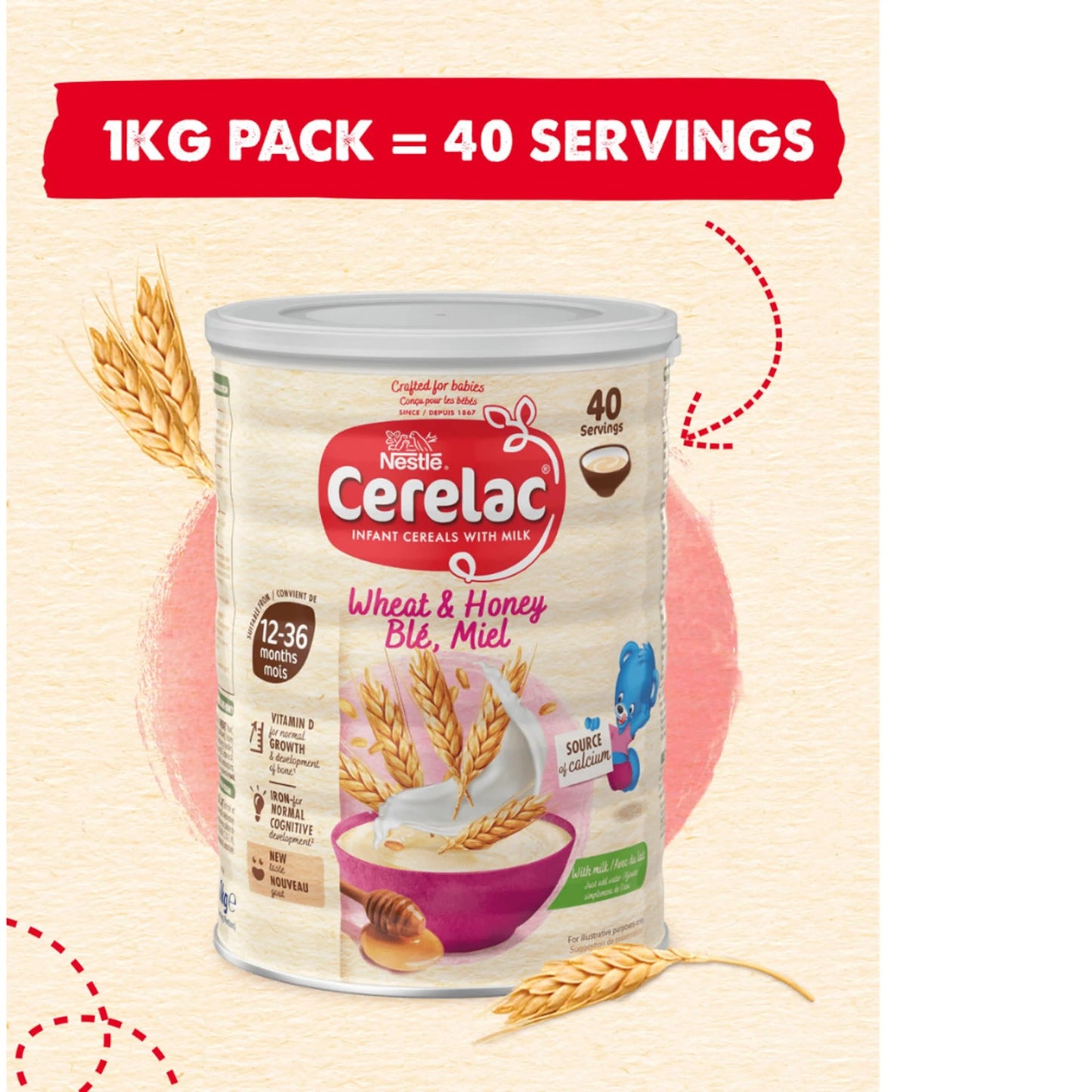 Infant Cereals With Milk Honey & Wheat 12+ Months 1kg by CERELAC