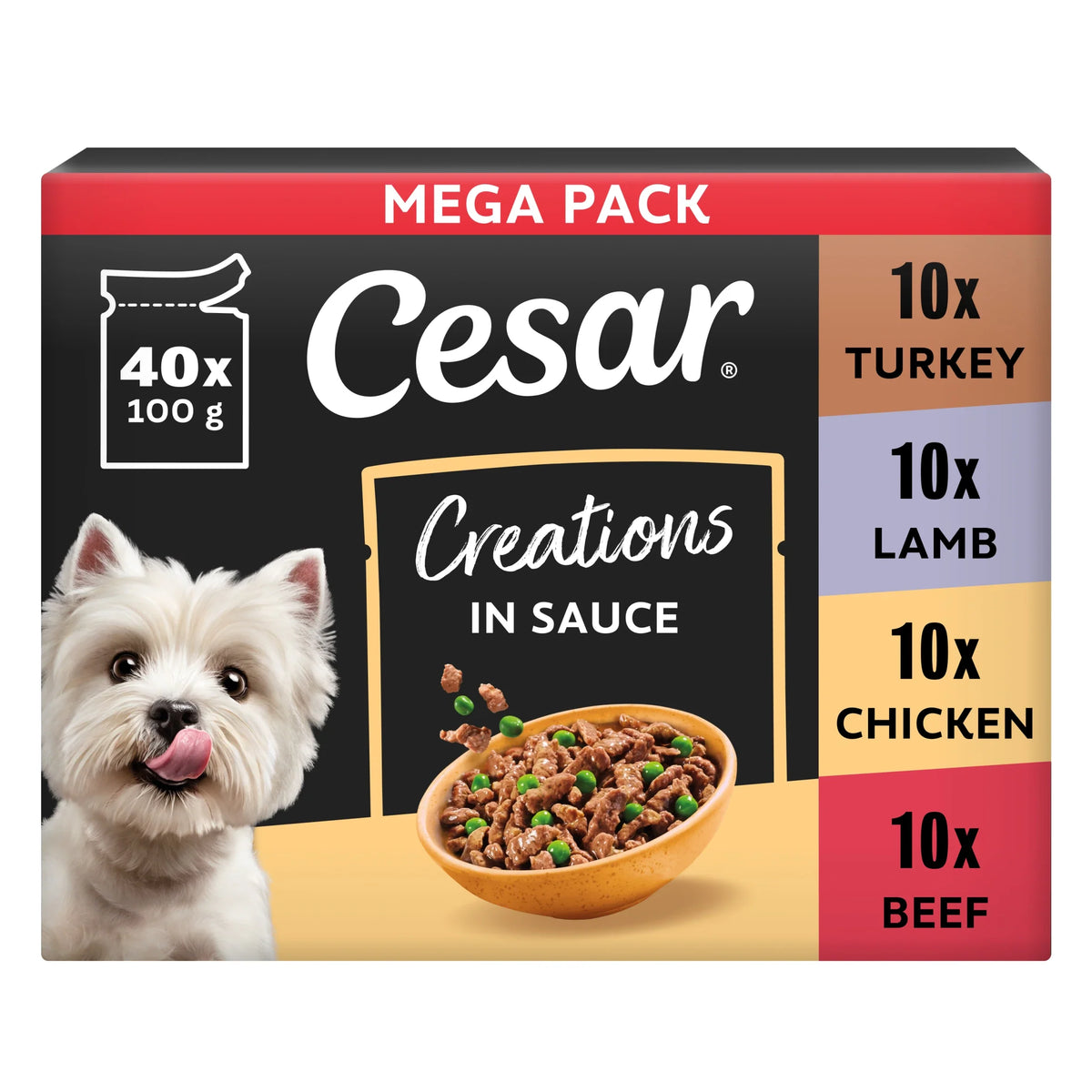 Dog Pouches Creations In Sauce 40x100g by Cesar at The British Vault