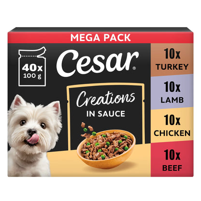 Dog Pouches Creations In Sauce 40x100g by Cesar at The British Vault