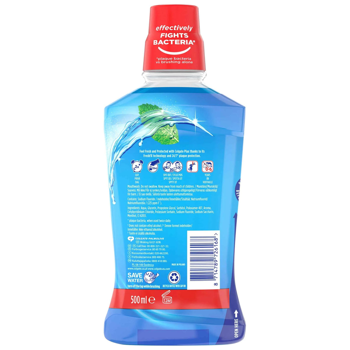 Plax Cool Mint Mouthwash Alcohol Free 500ml by Colgate