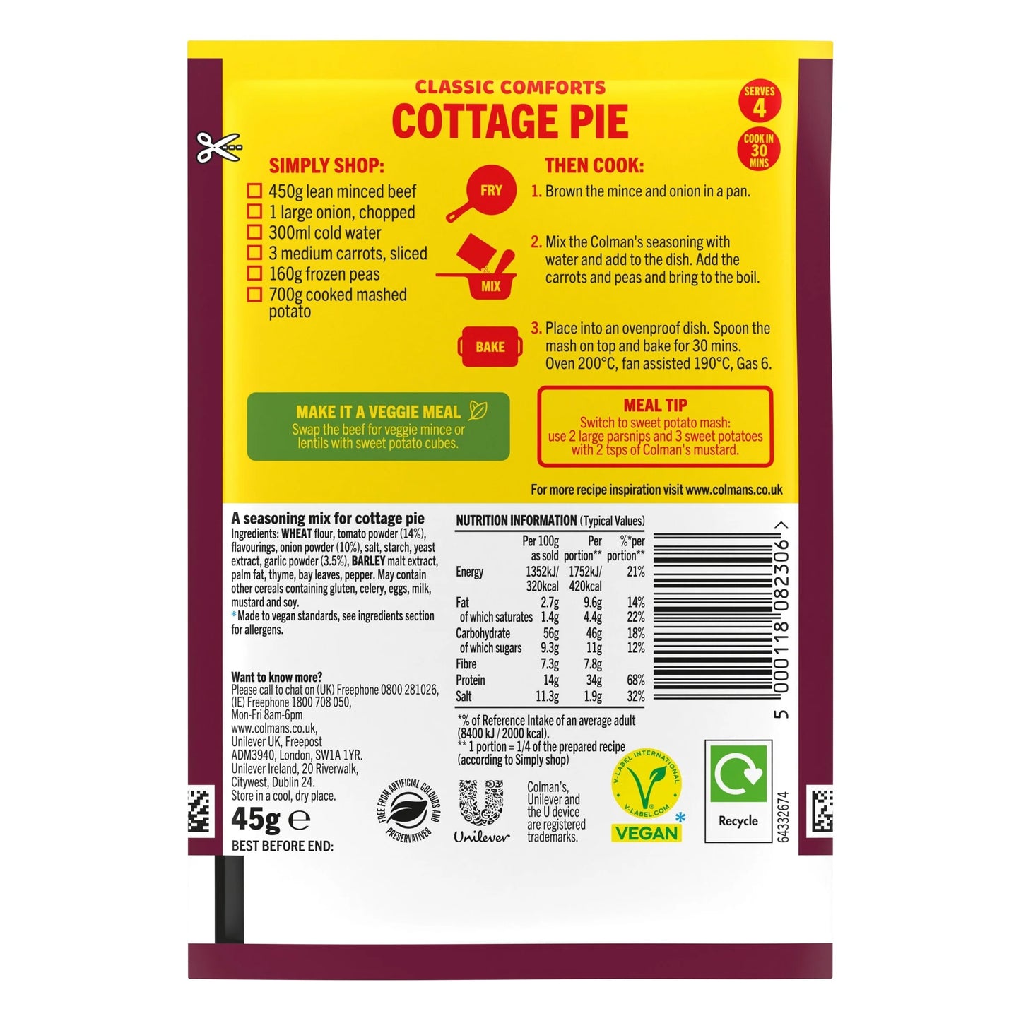 Colman's Cottage Pie Recipe Mix 45g by COLMANS