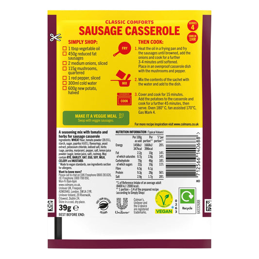 Colman's Sausage Casserole Recipe Mix 39g by COLMANS