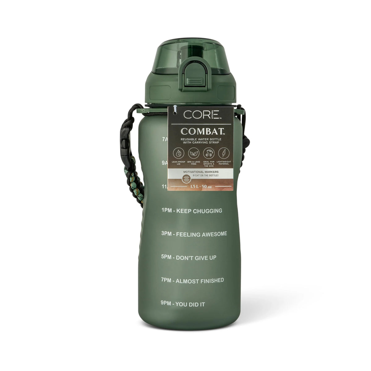 Green Combat Water Bottle 1.5l by CORE KITCHEN