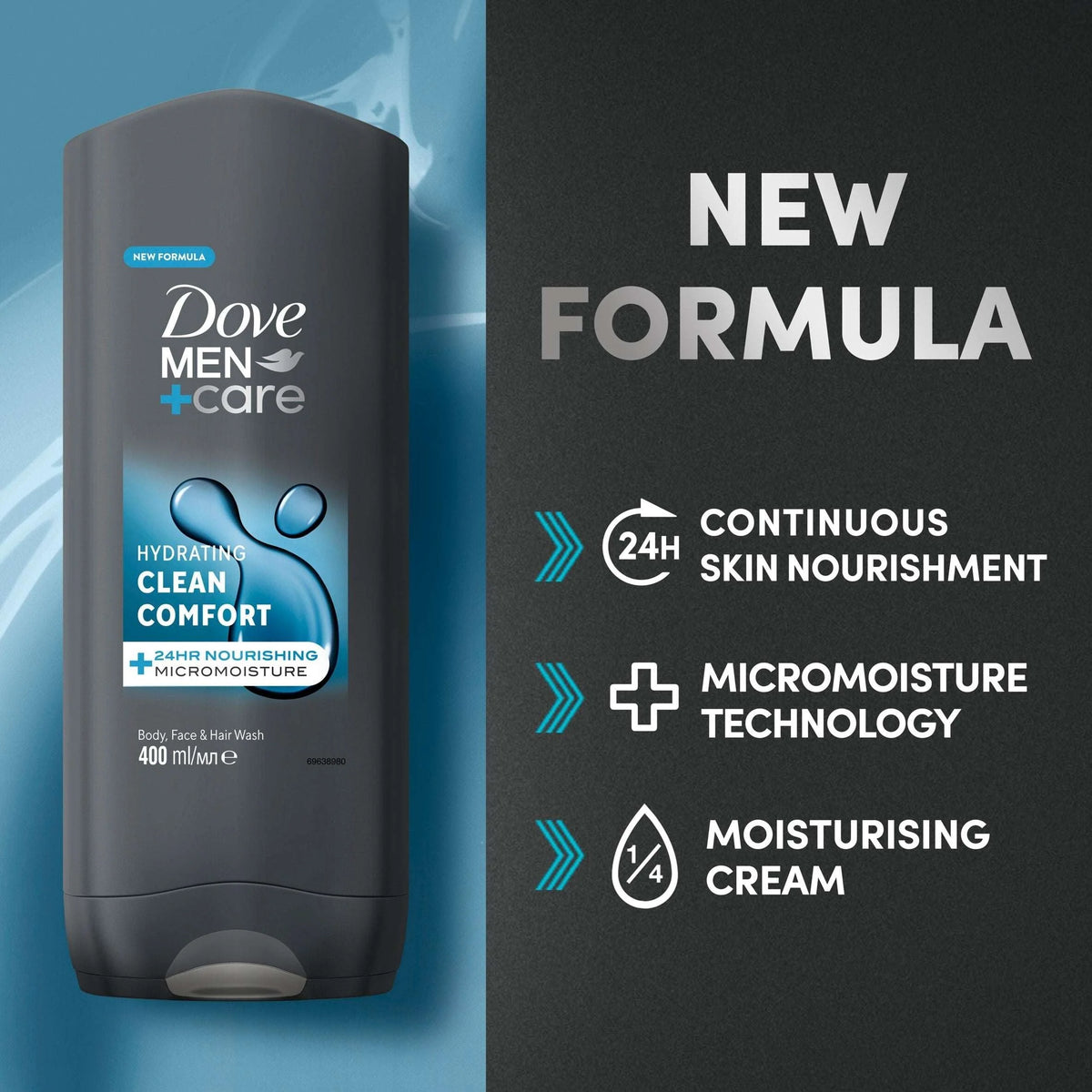 Men+Care Clean Comfort 3-in-1 Body Face Hair Wash Shower Gel by Dove