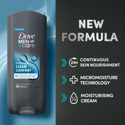 Men+Care Clean Comfort 3-in-1 Body Face Hair Wash Shower Gel by Dove