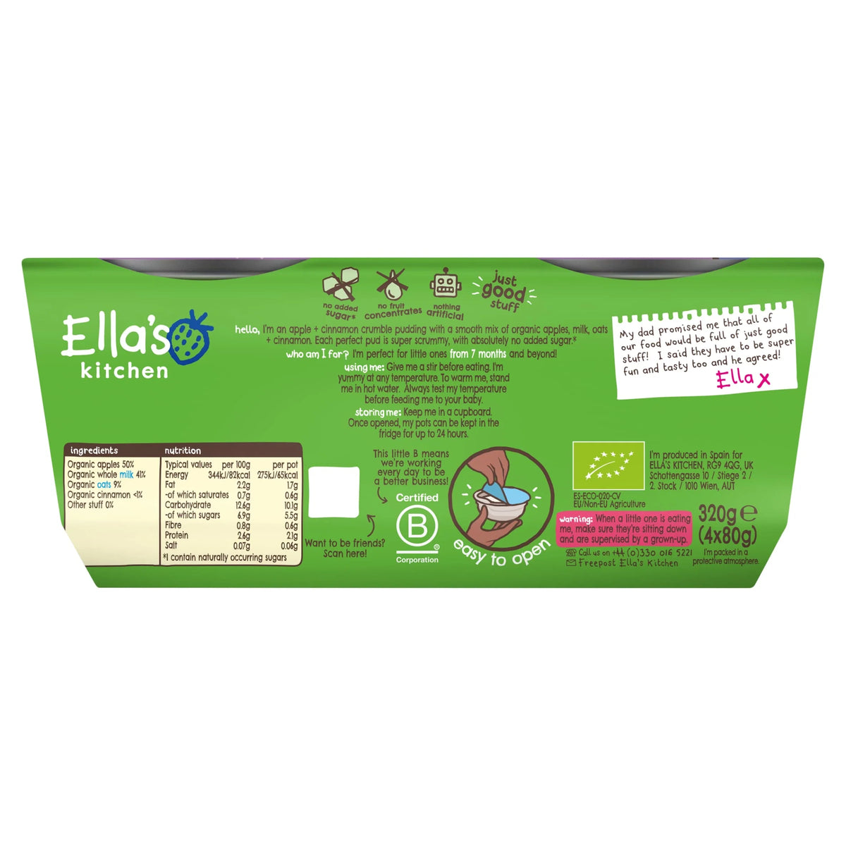 Organic Apple & Cinnamon Crumble 7+M 4x80g by Ella's kitchen