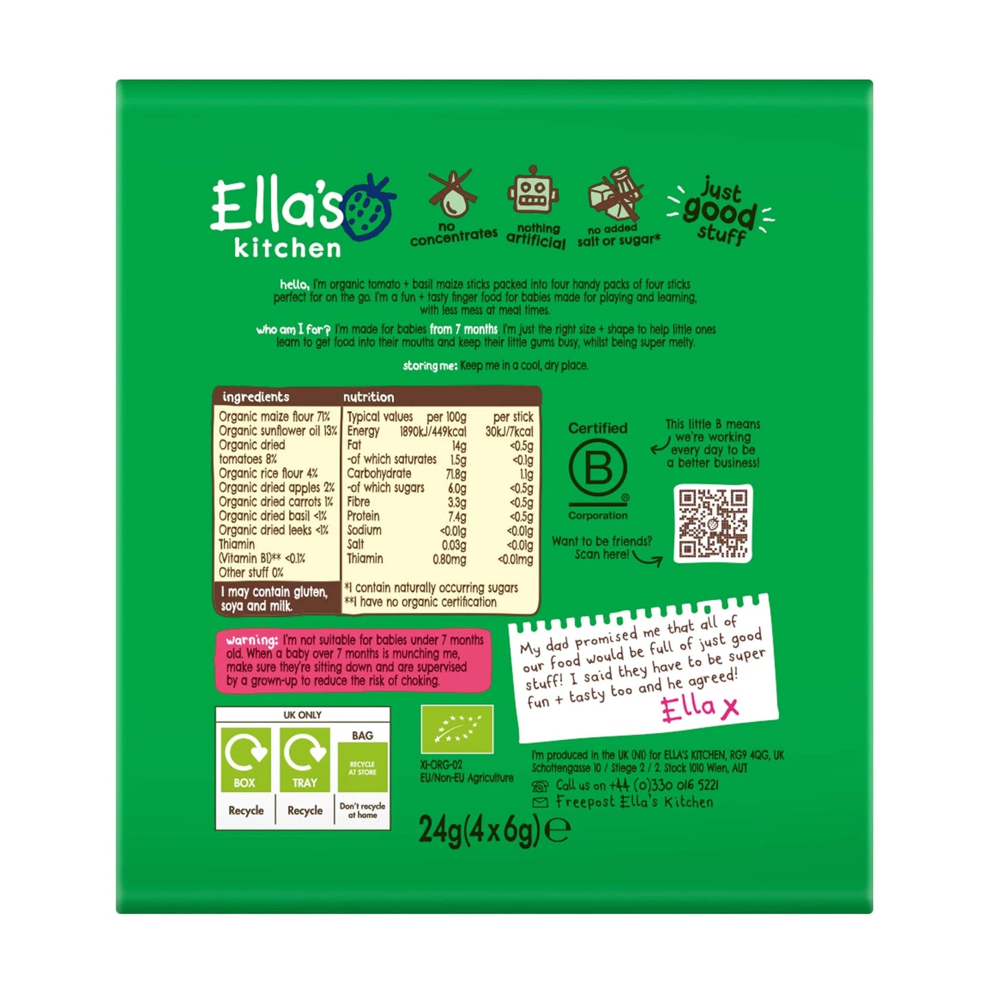 Tomato & Basil Melty Sticks 4x6g by Ella's kitchen