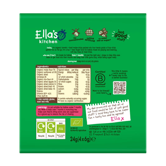 Tomato & Basil Melty Sticks 4x6g by Ella's kitchen