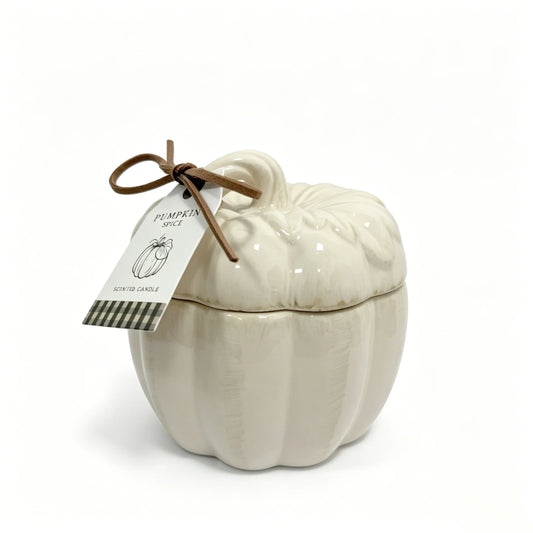 Autumn Cream Ceramic Pumpkin Candle by F&F HOME at The British Vault